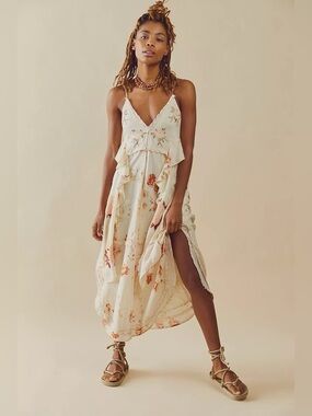 Free People | Dresses | Nwt Free People Lille Printed Tieback Maxi Dress  Size Large Hawaii Honey Boho | Poshmark